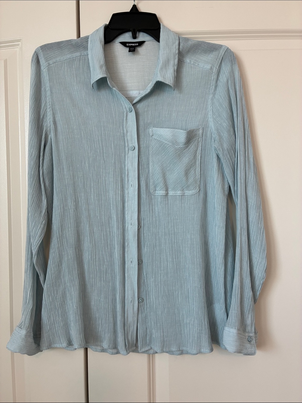 Express Light Blue Crinkled Button-Front Shirt